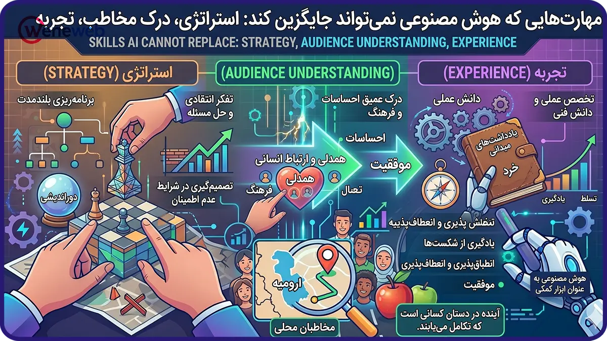 مهارتهایی که هوش مصنوعی نمیتواند جایگزین کند (استراتژی، درک مخاطب، تجربه)